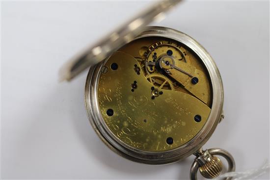 An Edwardian silver keyless lever open face pocket watch by Dent of Cockspur Street, London.